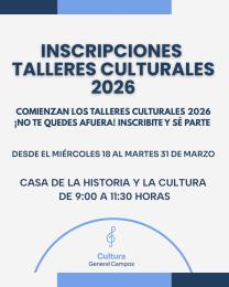 Comienzan las inscripciones para los Talleres Culturales 2026